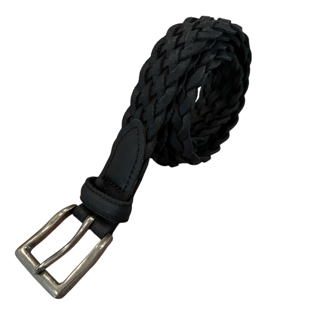 Black Braided Grunge Leather Belt Mens 38